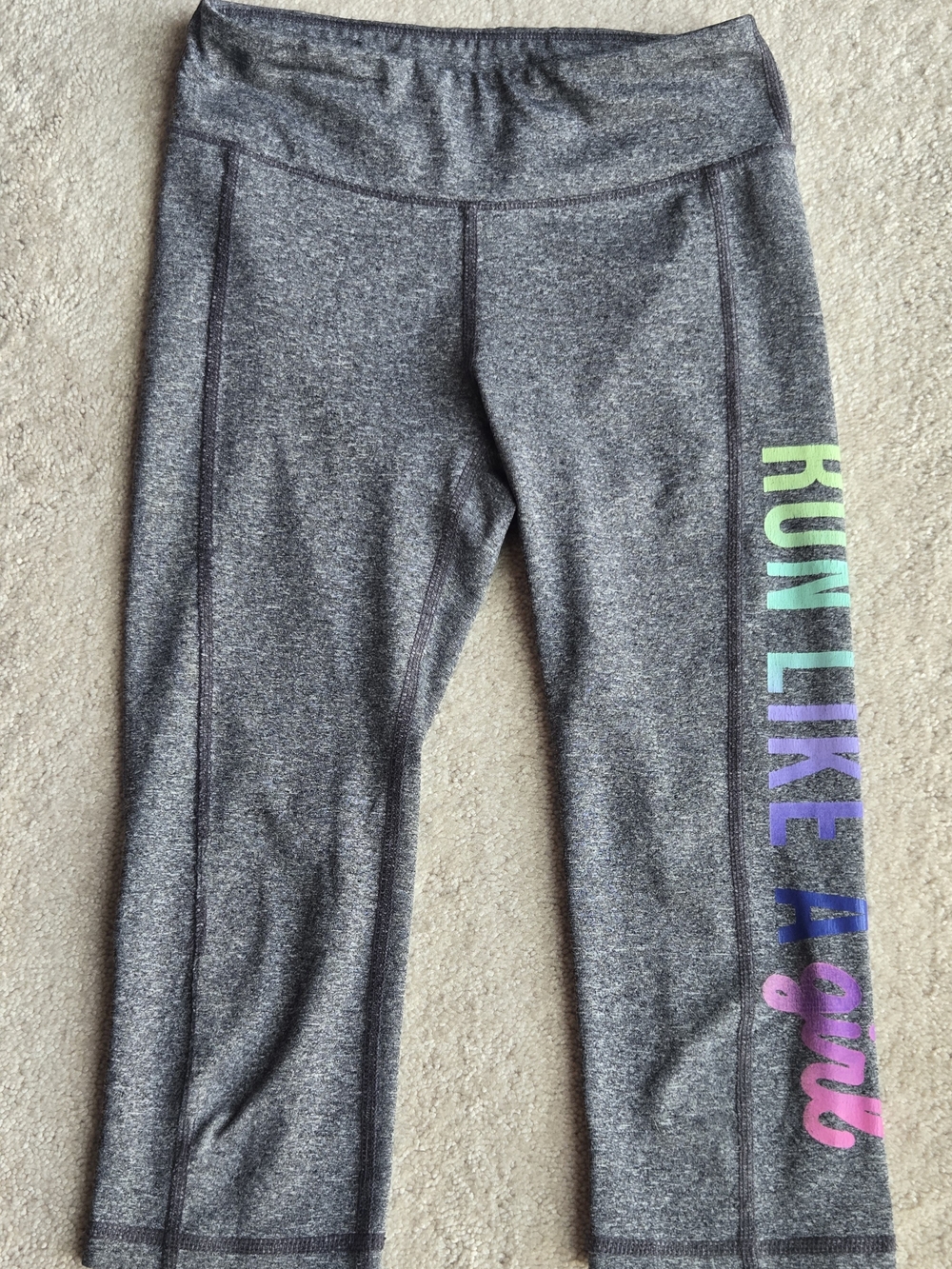 Kids Gray Athletic Capris with Colorful 'Run Like A Girl' Print